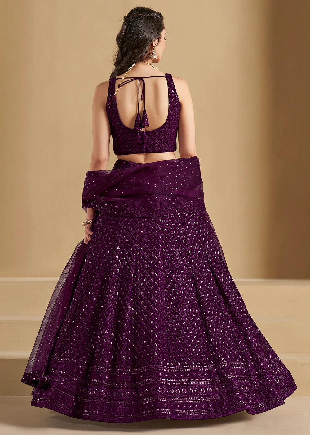 Threads & Sequins Work Wine Festive Style Lehenga Choli - Image 3