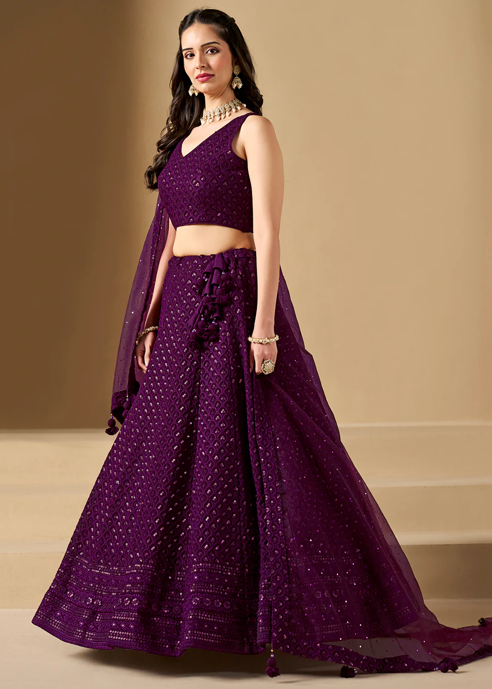 Threads & Sequins Work Wine Festive Style Lehenga Choli - Image 6