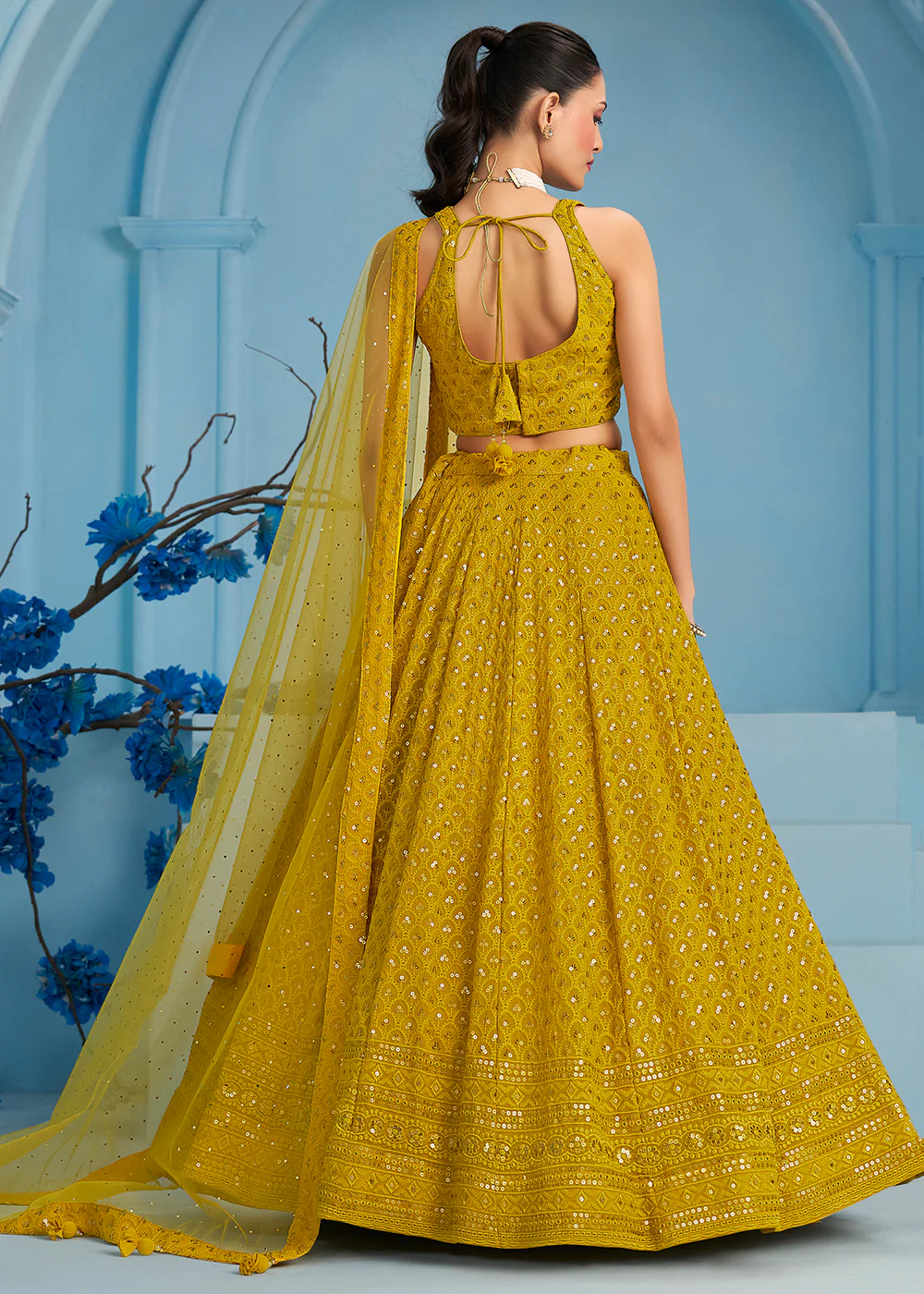Threads & Sequins Work Yellow Festive Style Lehenga Choli - Image 3