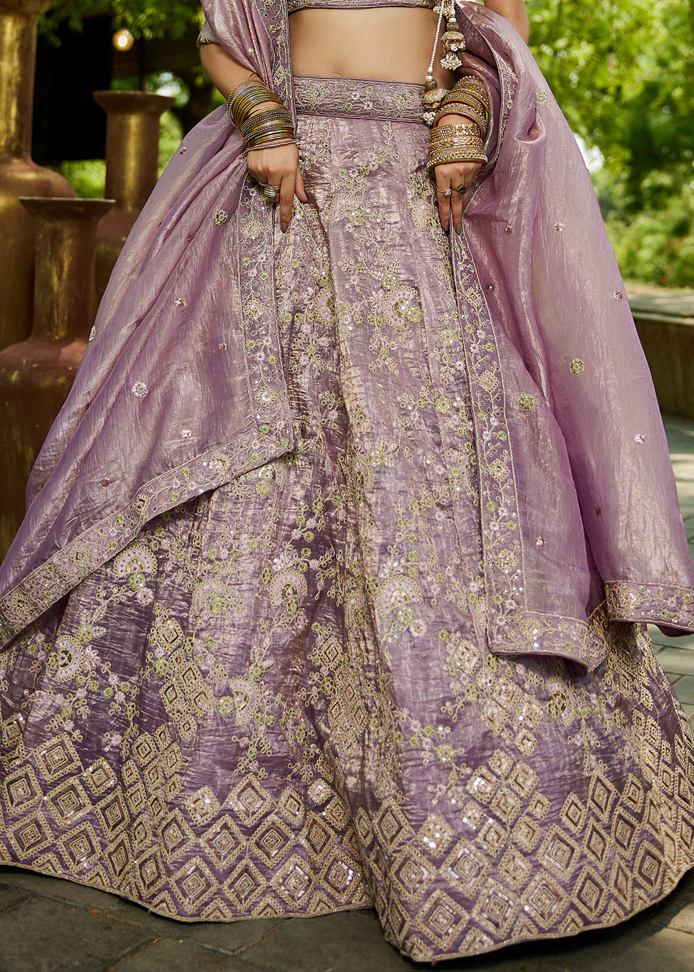 Tissue Material Lavender Wedding Party Lehenga Choli - Image 7