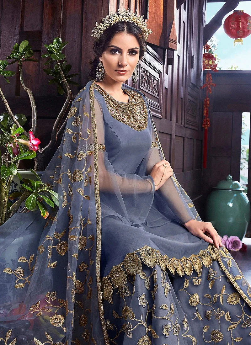 Top Notch Blue Bell Sleeved Pakistani Sharara Suit - Image 2
