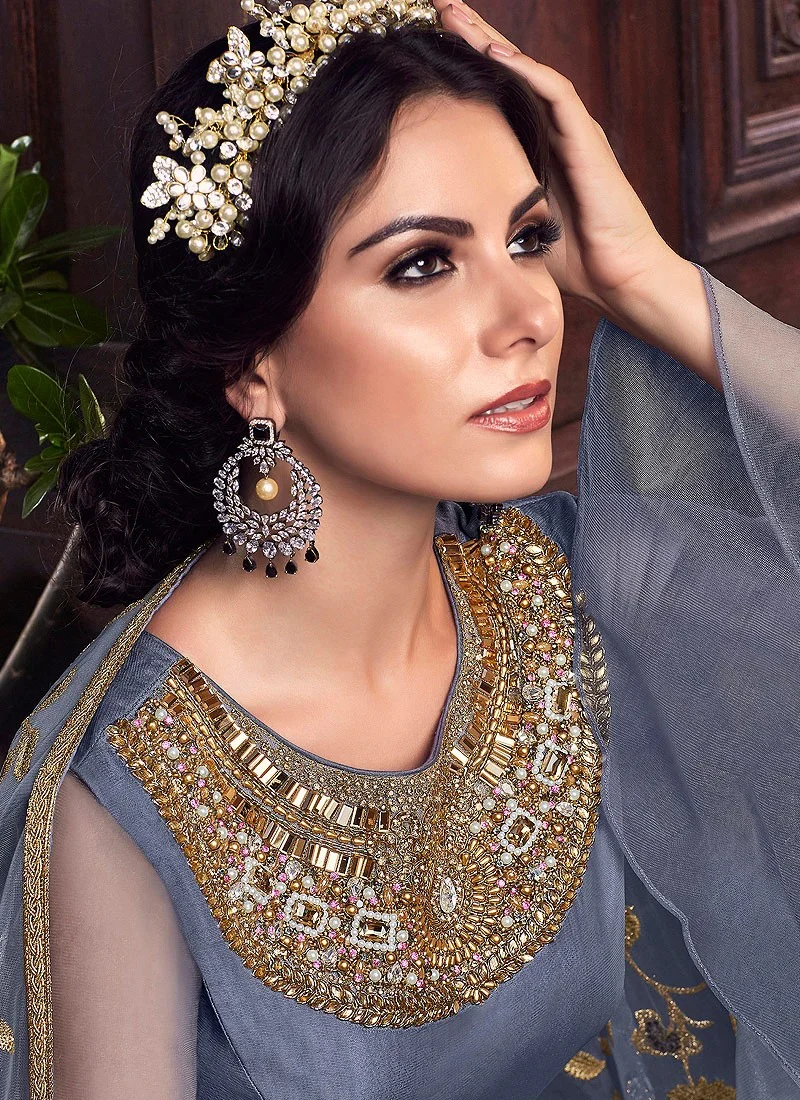 Top Notch Blue Bell Sleeved Pakistani Sharara Suit - Image 3
