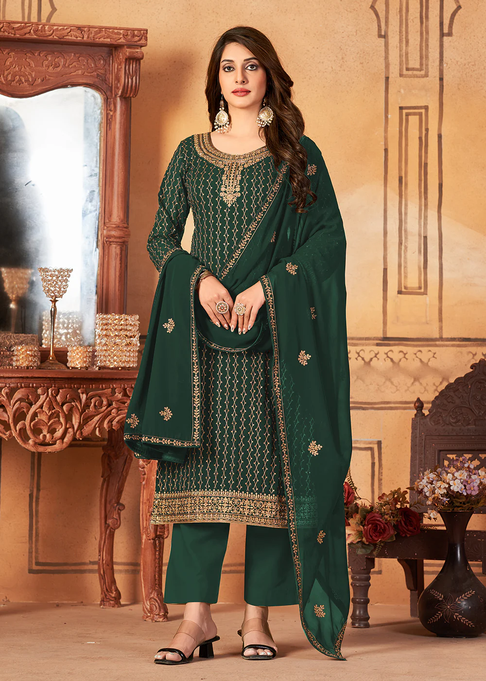 Traditional Beguiling Green Embroidered Festival Salwar Suit - Image 3