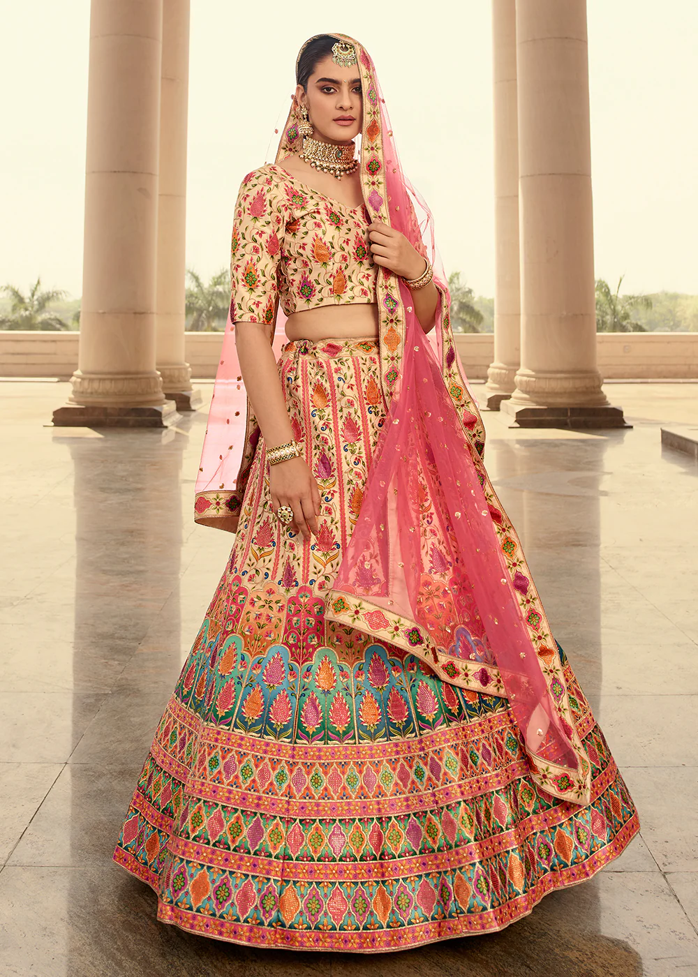 Traditional Beige Swarovski Work Bridal Lehenga Choli - Image 4