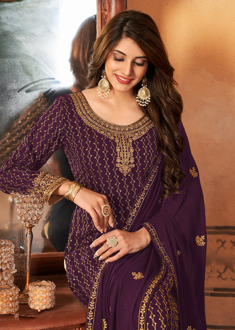 Traditional Incredible Purple Embroidered Festival Salwar Suit - Image 2