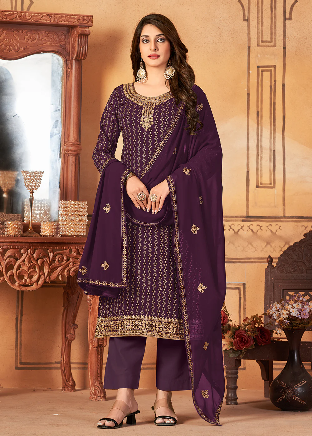 Traditional Incredible Purple Embroidered Festival Salwar Suit - Image 3
