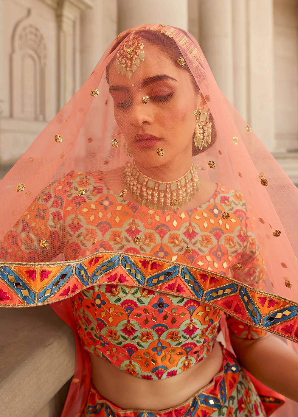 Traditional Multicolor Mirror Work Bridal Lehenga Choli - Image 2