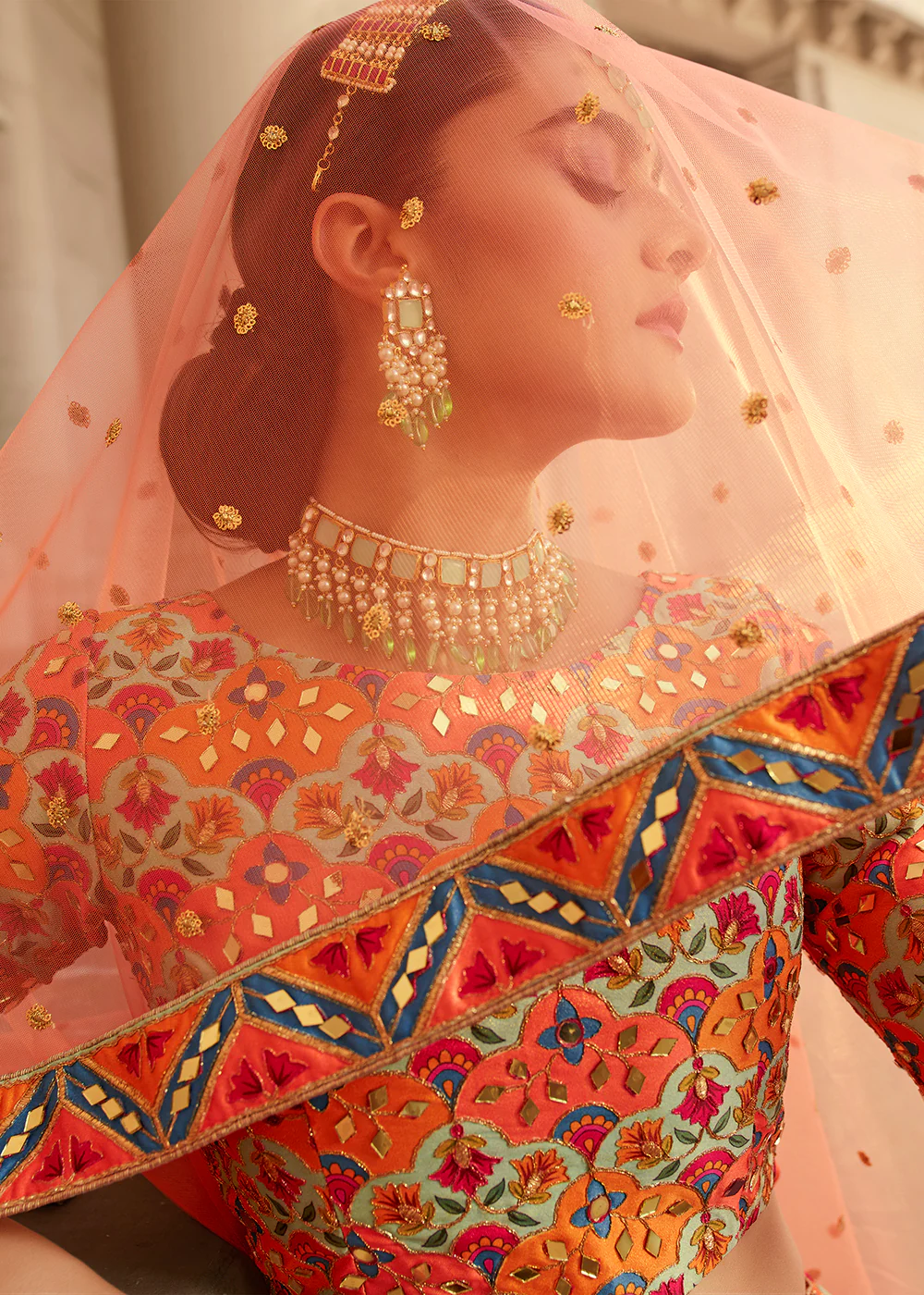 Traditional Multicolor Mirror Work Bridal Lehenga Choli - Image 3