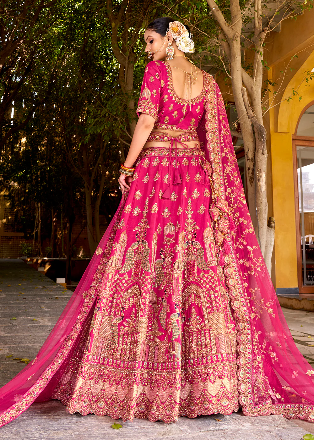 Traditional Pink Bridal Style Embroidered Lehenga Choli) - Image 3