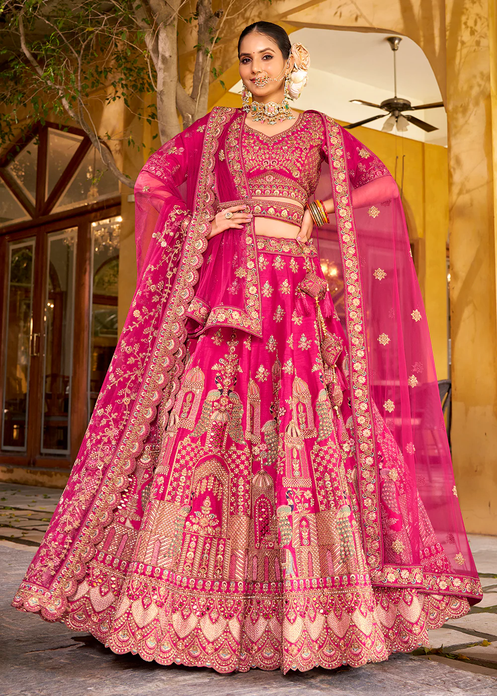 Traditional Pink Bridal Style Embroidered Lehenga Choli) - Image 4