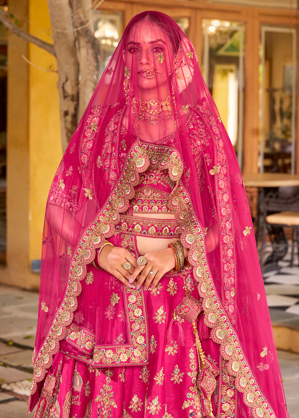 Traditional Pink Bridal Style Embroidered Lehenga Choli) - Image 5