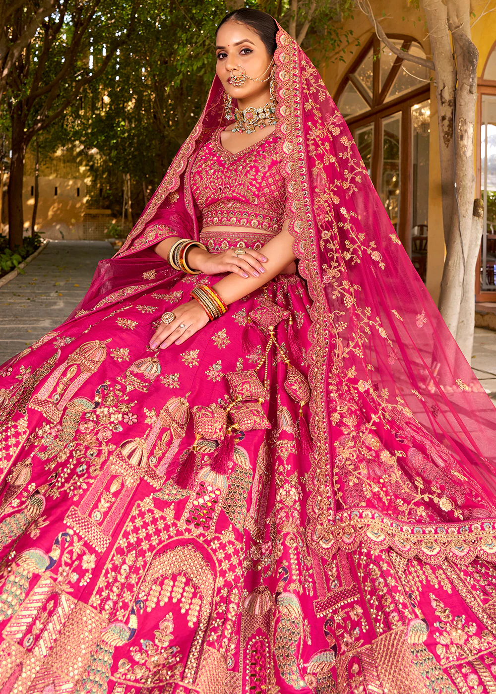 Traditional Pink Bridal Style Embroidered Lehenga Choli) - Image 6