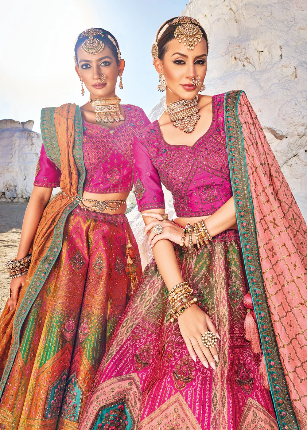 Traditional Rani Pink Banarasi Silk Embroidered Bridal Lehenga Choli - Image 2