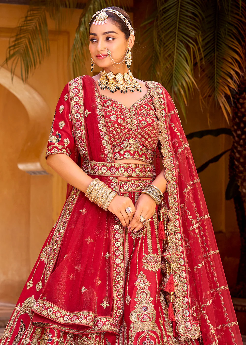 Traditional Red Bridal Style Embroidered Lehenga Choli - Image 4