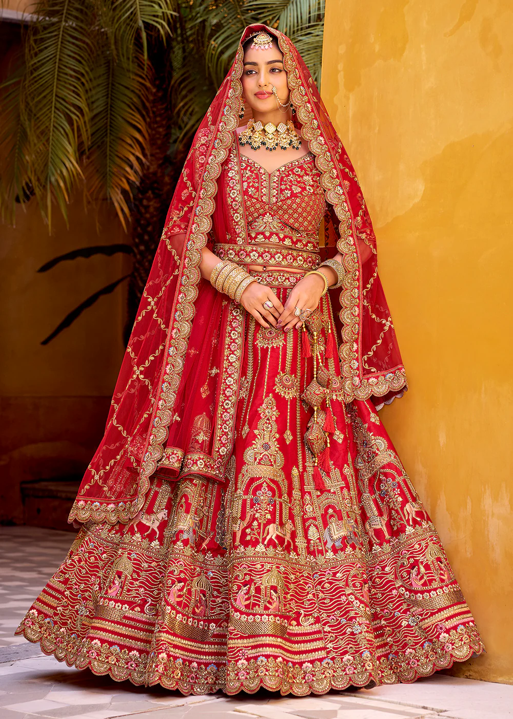 Traditional Red Bridal Style Embroidered Lehenga Choli - Image 5