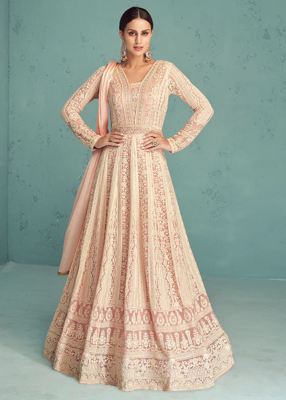 Traditional Soft Pink Georgette Embroidered Anarkali Suit