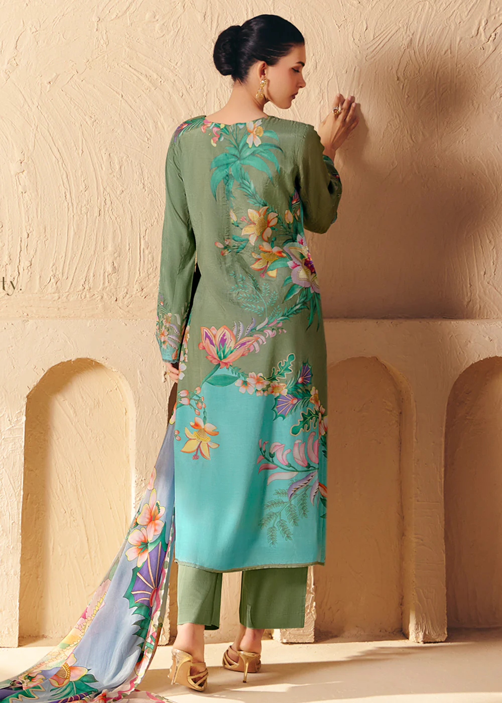 Trendy Aqua Blue Printed Pant Style Salwar Suit - Image 5