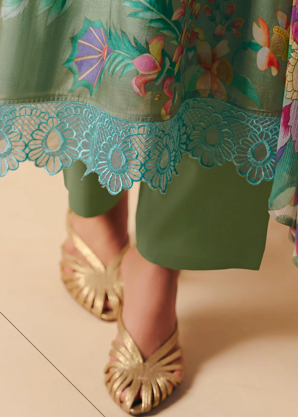 Trendy Aqua Blue Printed Pant Style Salwar Suit - Image 6