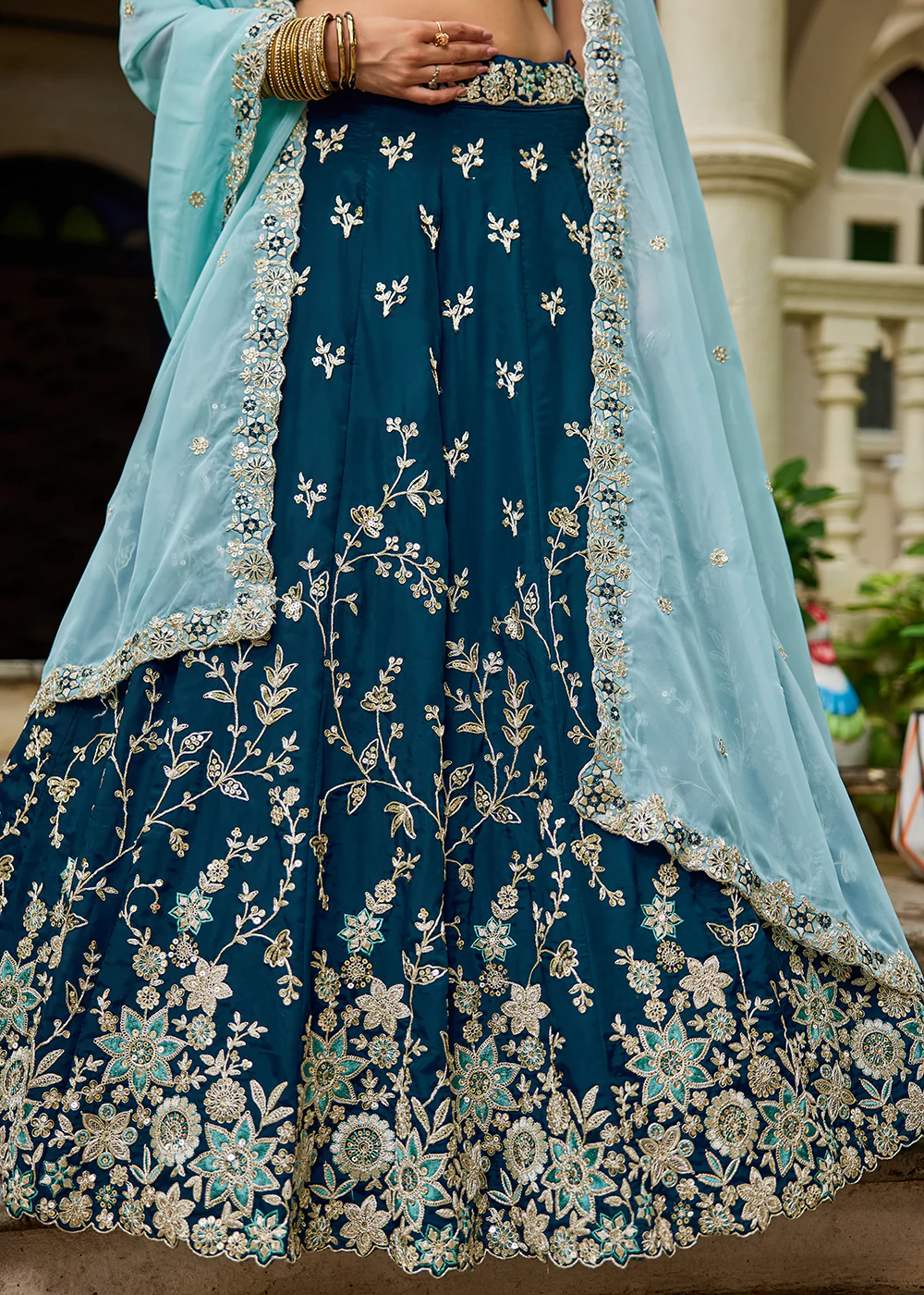 Trendy Blue Embroidered Organza Wedding Lehenga Choli - Image 8