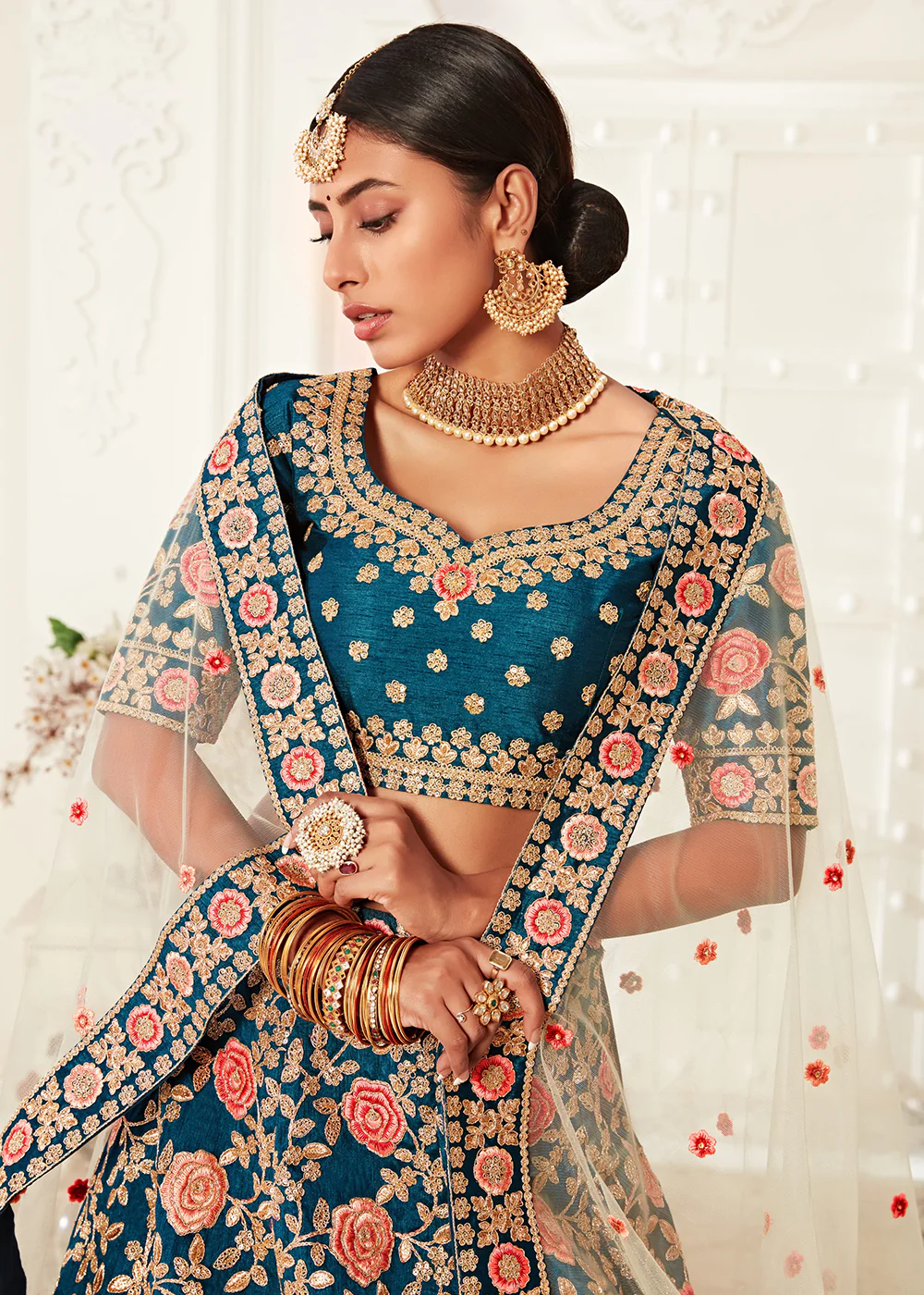 Trendy Blue Silk Embroidered Wedding Lehenga Choli - Image 2