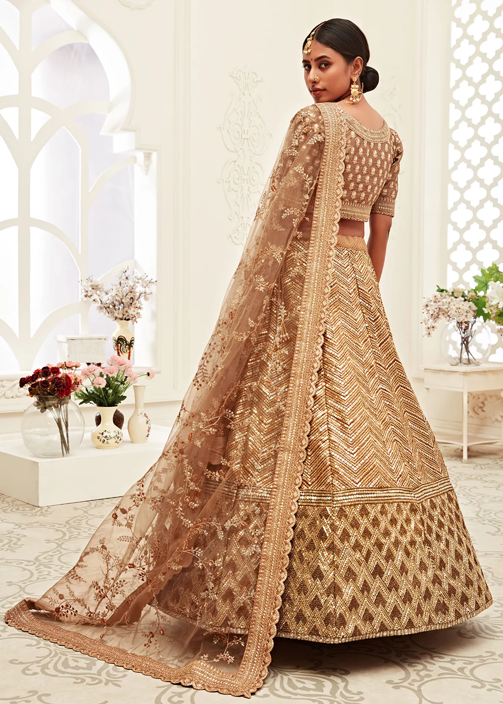 Trendy Brown Silk Embroidered Wedding Lehenga Choli - Image 3