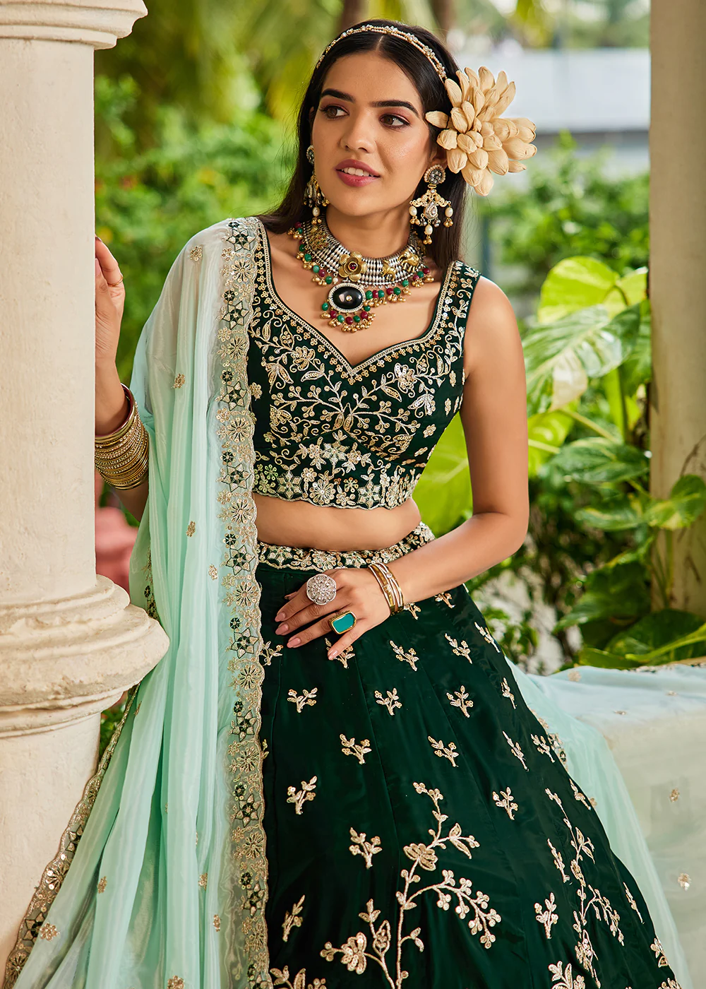 Trendy Green Embroidered Organza Wedding Lehenga Choli - Image 5