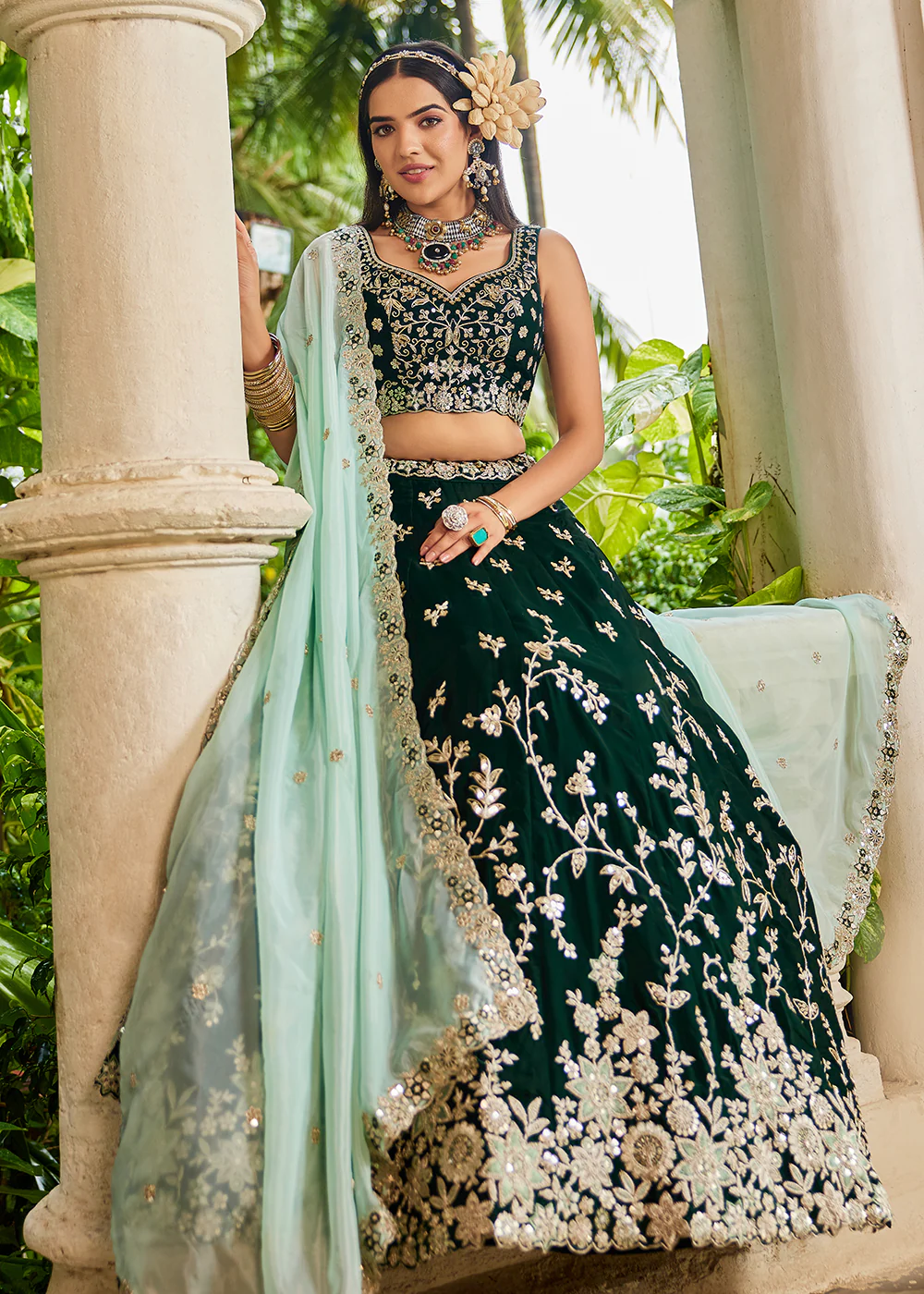 Trendy Green Embroidered Organza Wedding Lehenga Choli - Image 6