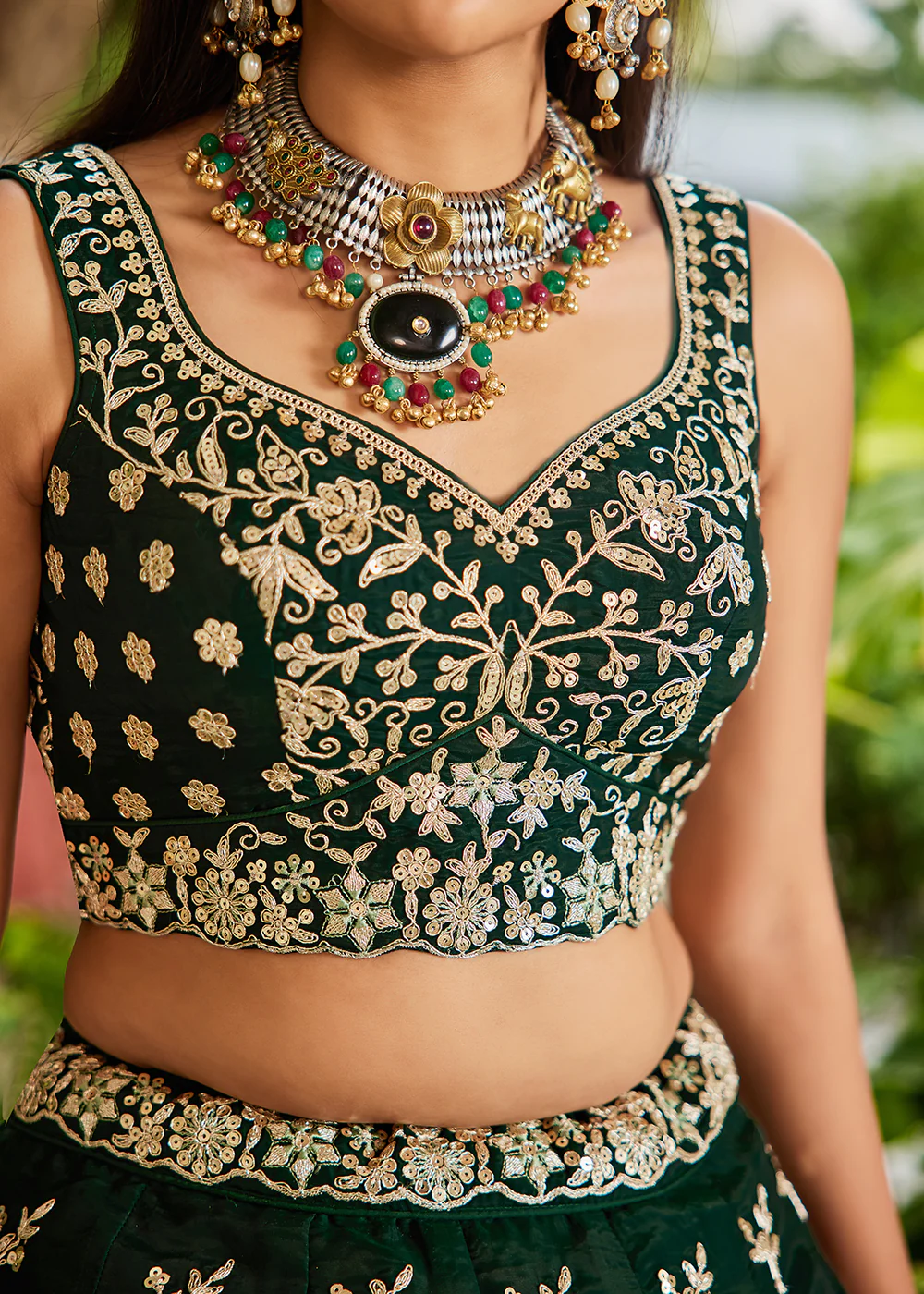 Trendy Green Embroidered Organza Wedding Lehenga Choli - Image 8