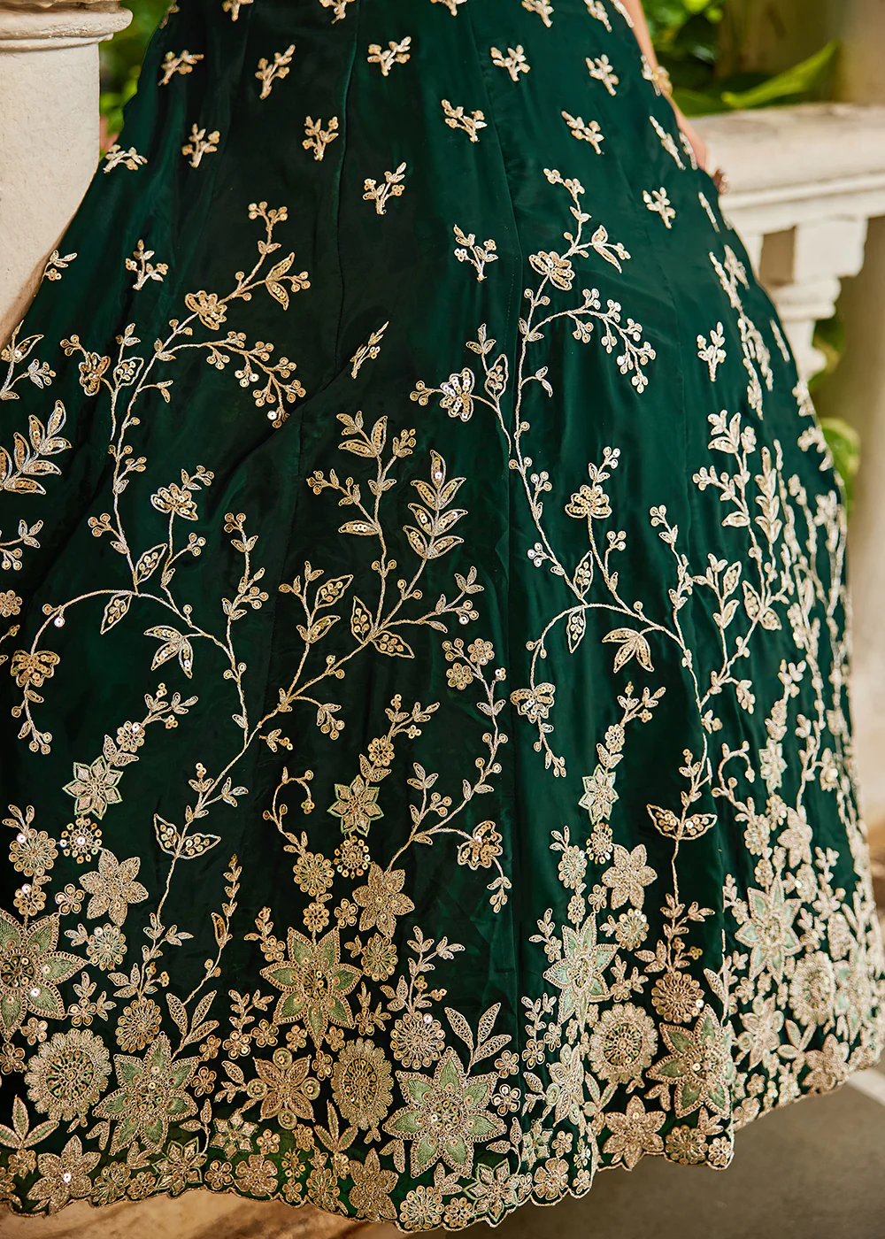 Trendy Green Embroidered Organza Wedding Lehenga Choli - Image 9