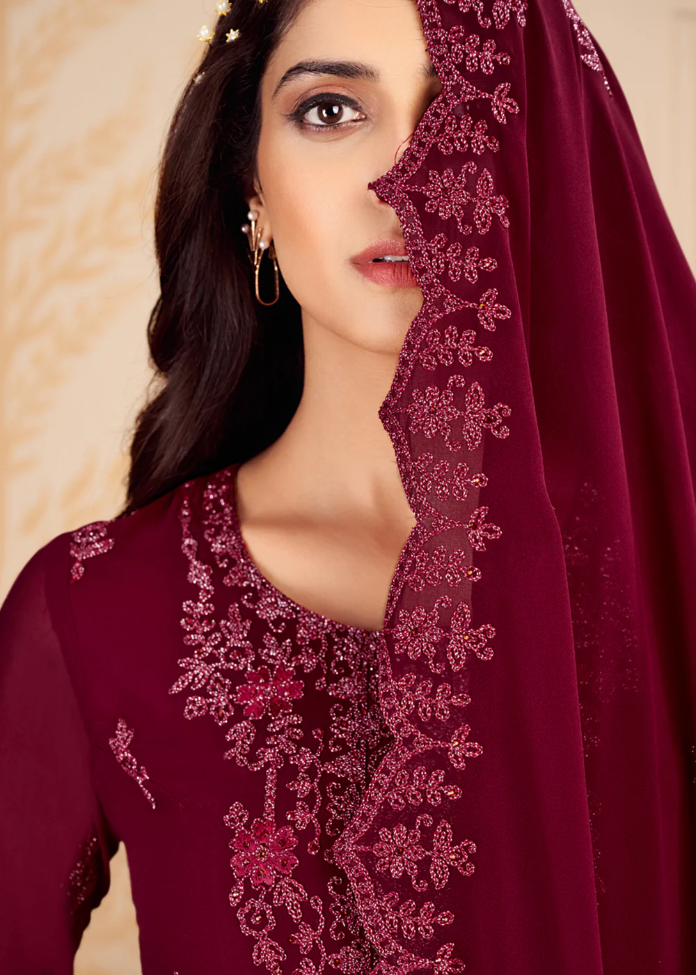 Trendy Maroon Georgette Eid Wear Salwar Kurta Suit - Image 3