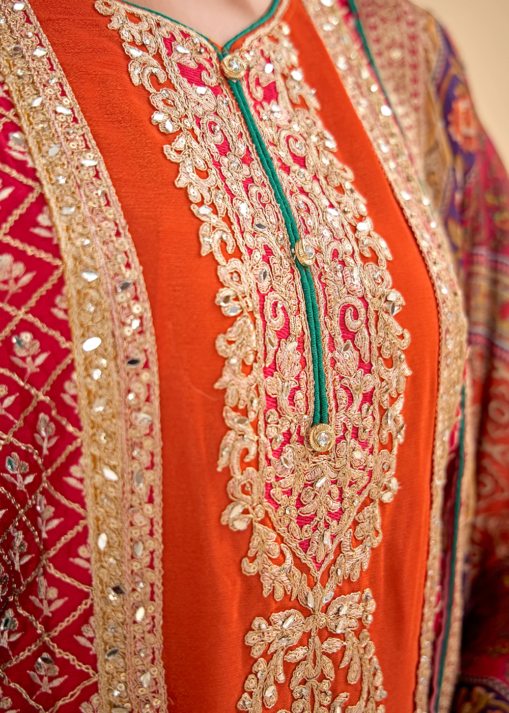Trendy Multi Orange Chinnon Embroidered Palazzo Suit - Image 5