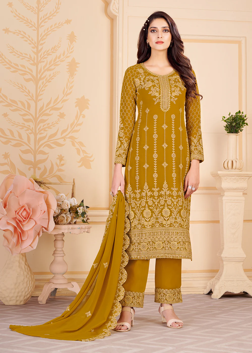 Trendy Mustard Georgette Eid Wear Salwar Kurta Suit
