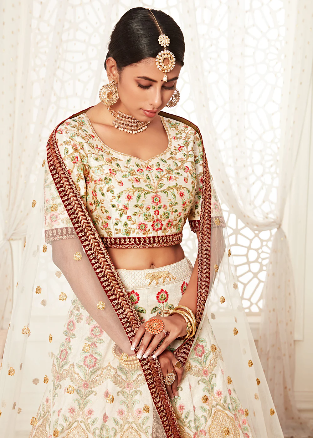 Trendy Off White Silk Embroidered Wedding Lehenga Choli - Image 2