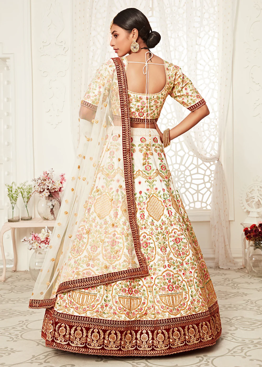 Trendy Off White Silk Embroidered Wedding Lehenga Choli - Image 3