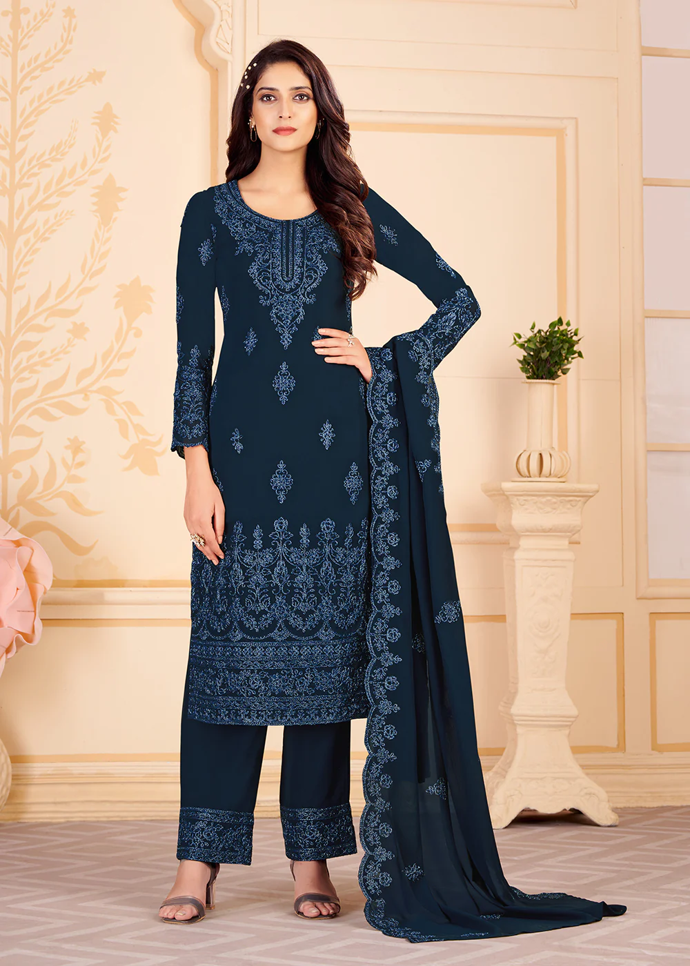 Trendy Royal Blue Georgette Eid Wear Salwar Kurta Suit