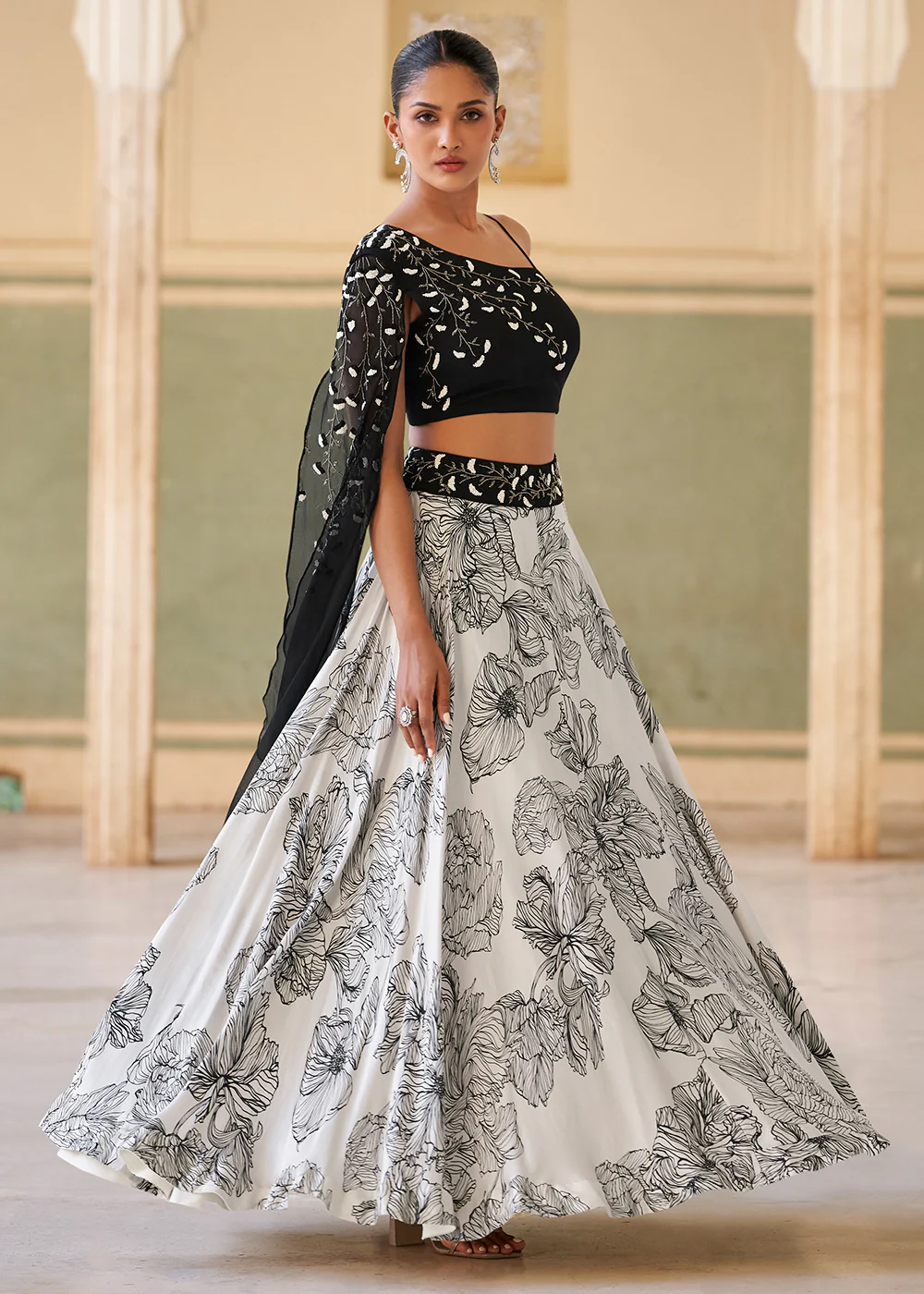 Trendy Stylist Black & White Indo Western Lehenga Choli - Image 4
