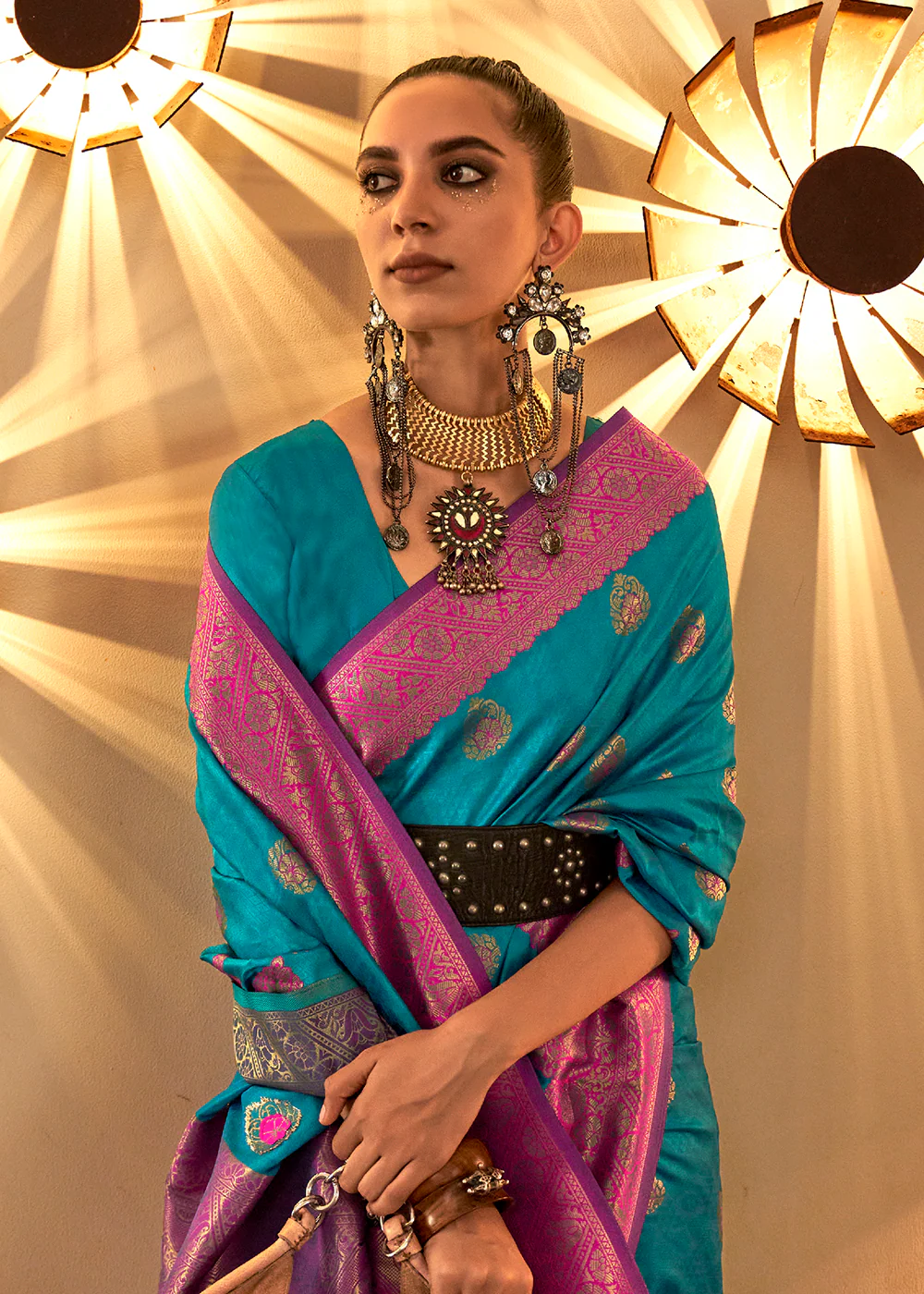 Trendy Weaving Silk Turkish Blue Designer Saree - Image 2