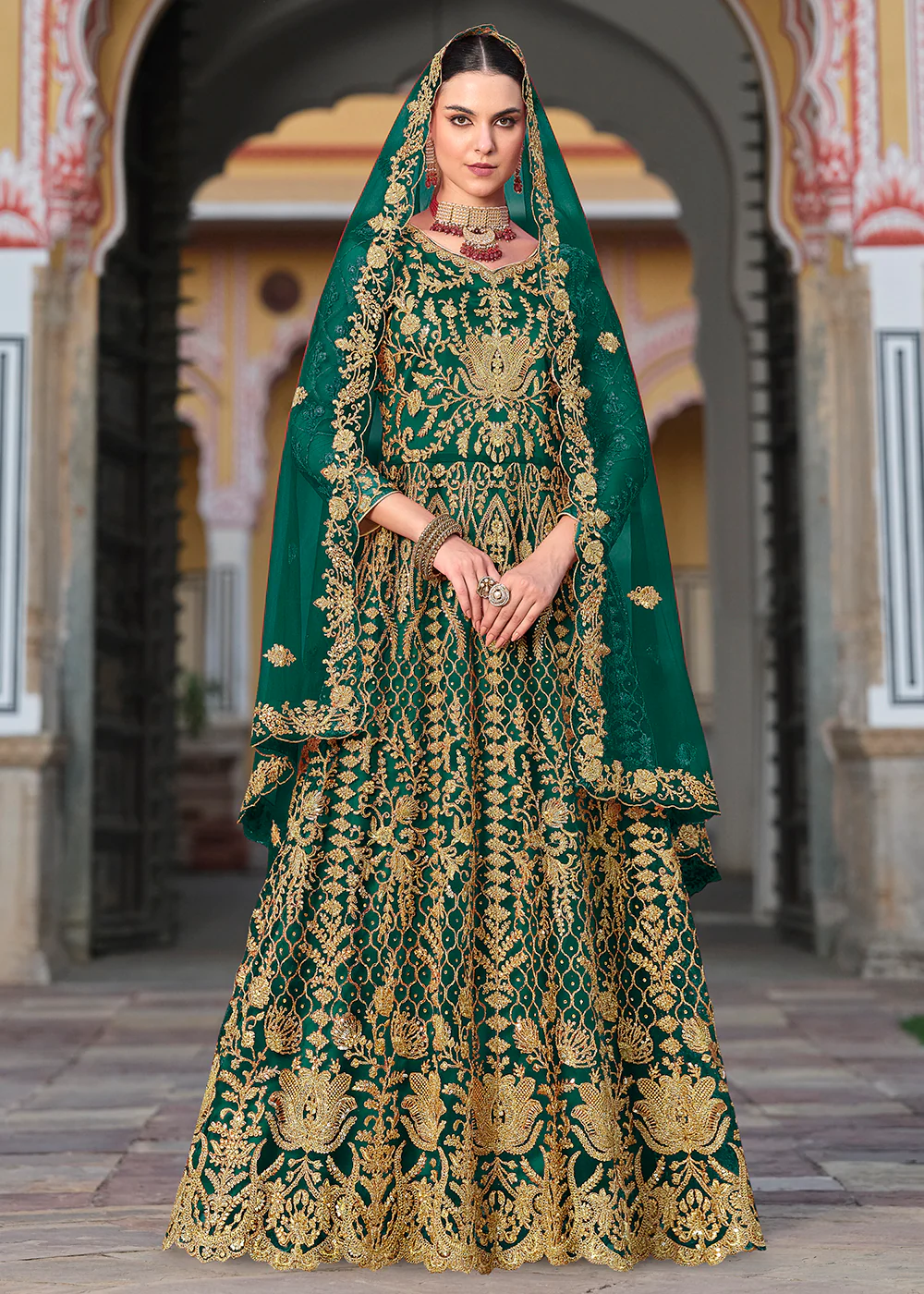 Trilling Green Cording & Stone Work Wedding Anarkali Suit