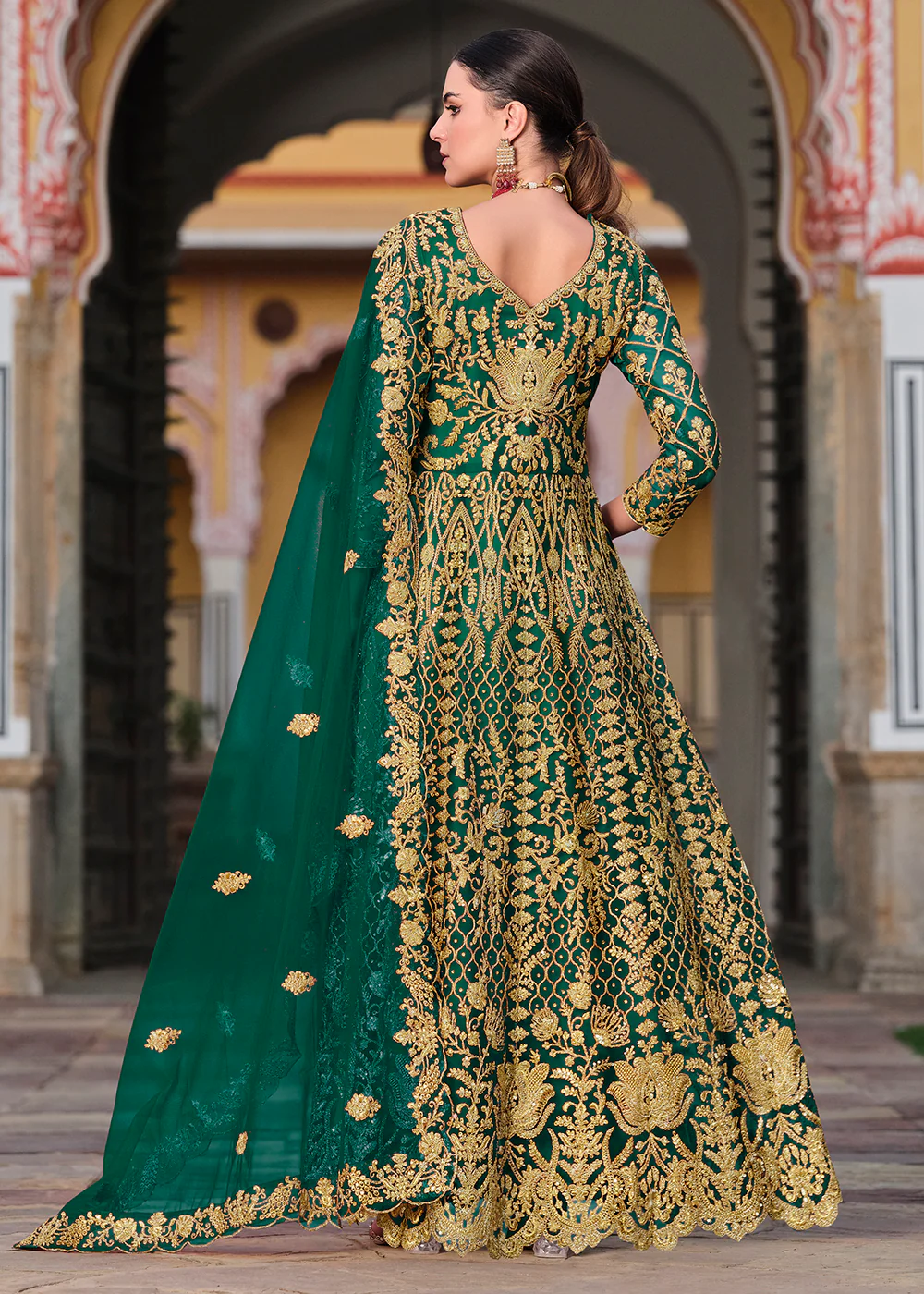 Trilling Green Cording & Stone Work Wedding Anarkali Suit - Image 3