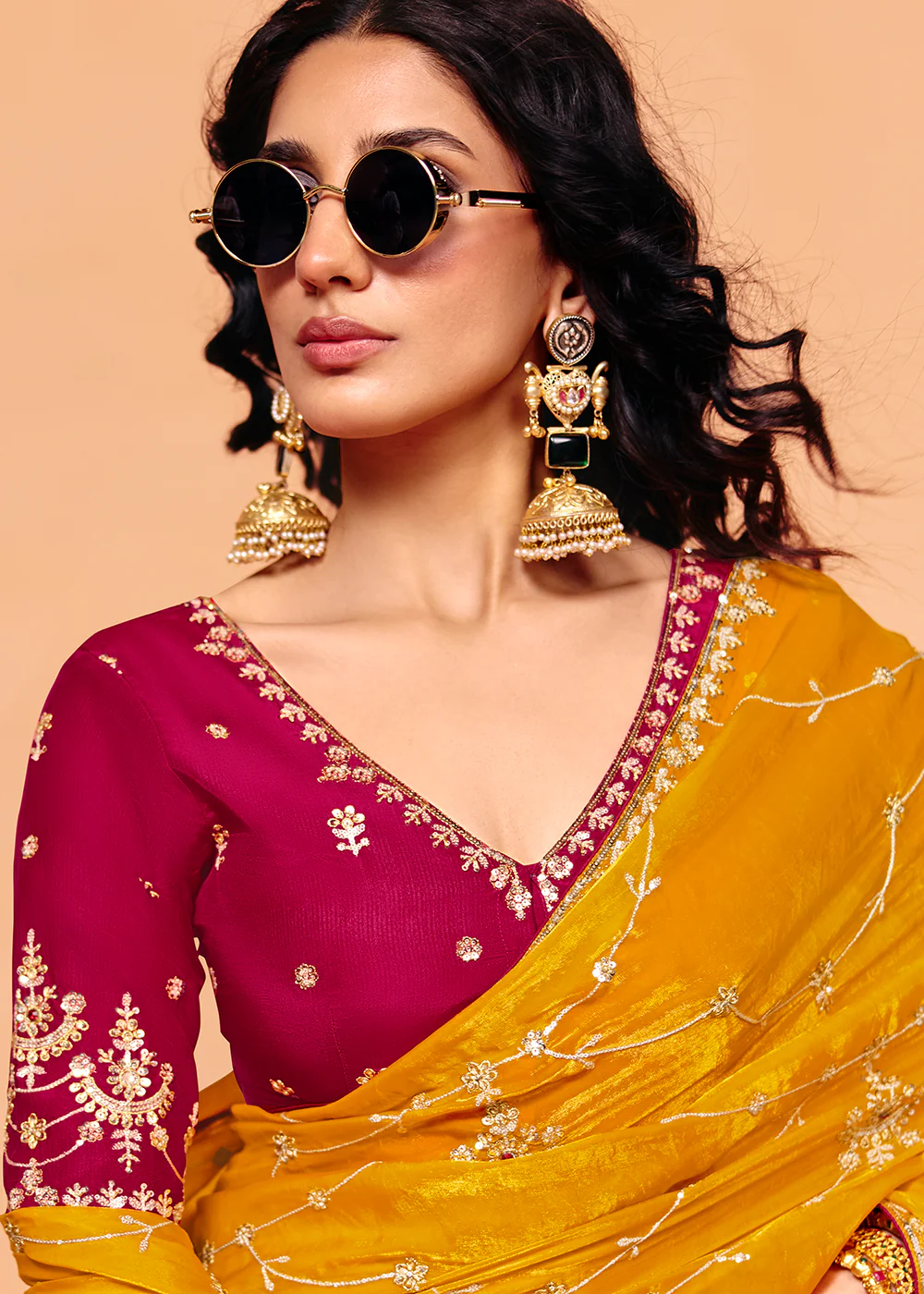 Turmeric Yellow Designer Style Embroidered Saree - Image 2