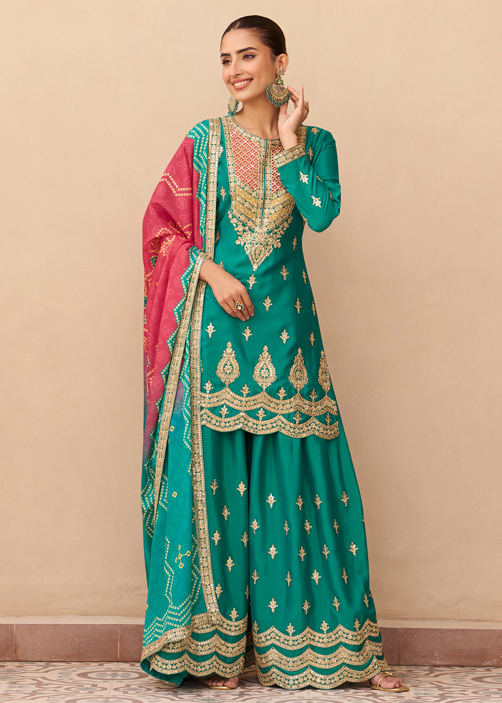 Turquoise Function & Festive Wear Palazzo Style Suit