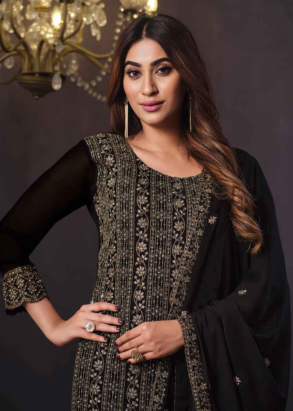 Two Tone Cottonic Georgette Black Function Style Salwar Suit - Image 2