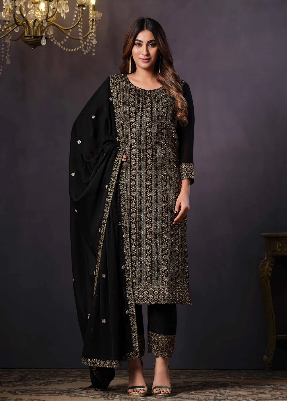 Two Tone Cottonic Georgette Black Function Style Salwar Suit - Image 3