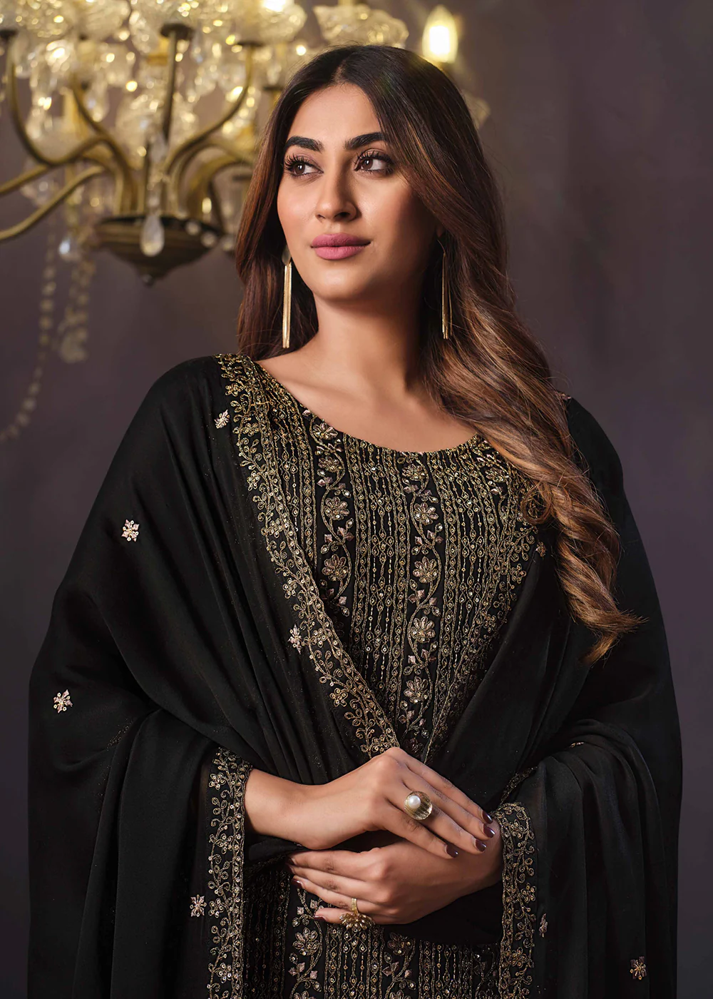 Two Tone Cottonic Georgette Black Function Style Salwar Suit - Image 4