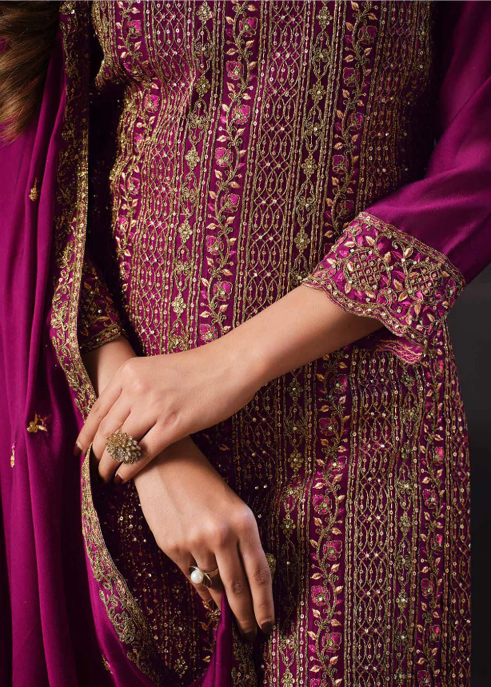 Two Tone Cottonic Georgette Magenta Function Style Salwar Suit - Image 4