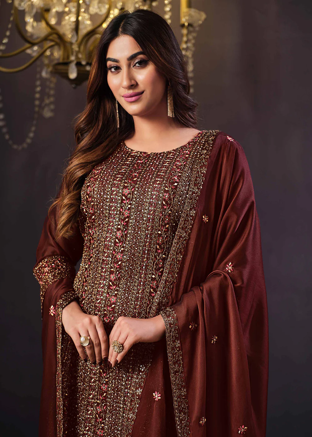 Two Tone Cottonic Georgette Maroon Function Style Salwar Suit - Image 2