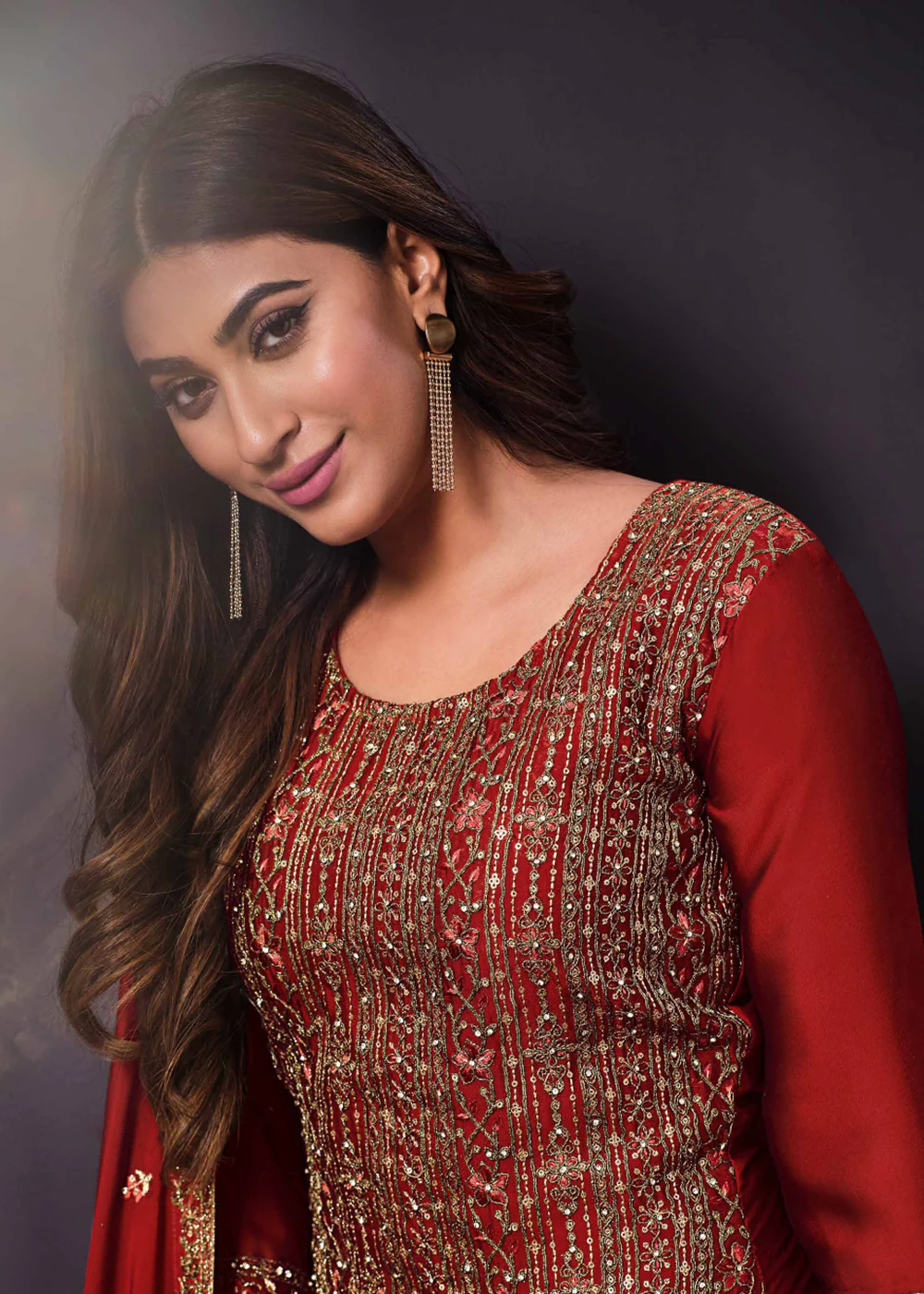 Two Tone Cottonic Georgette Red Function Style Salwar Suit - Image 4
