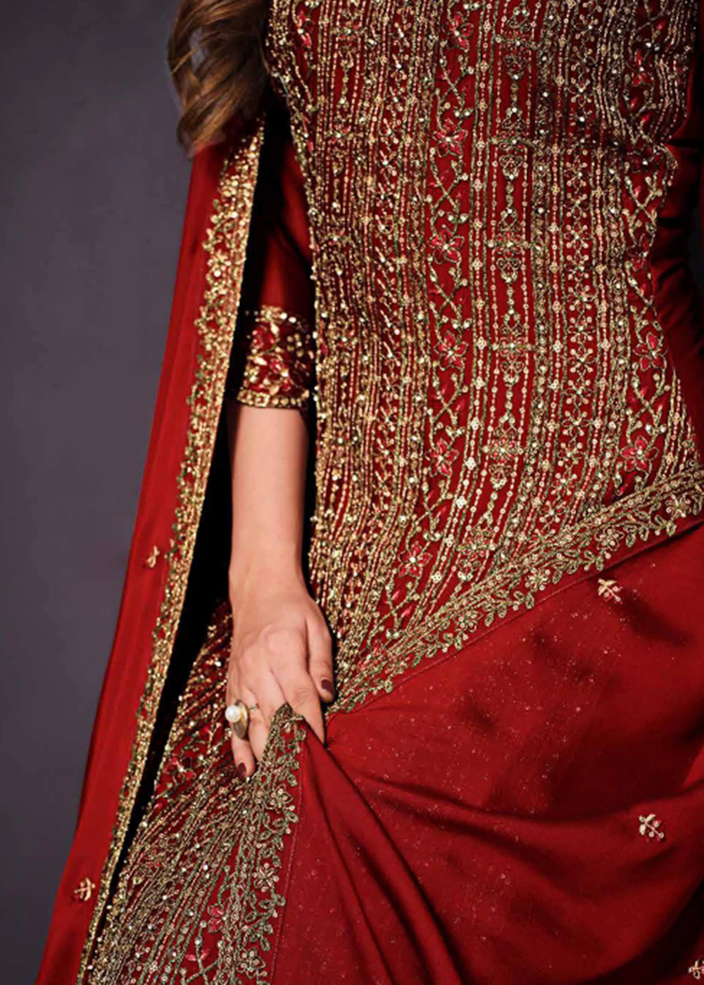 Two Tone Cottonic Georgette Red Function Style Salwar Suit - Image 5