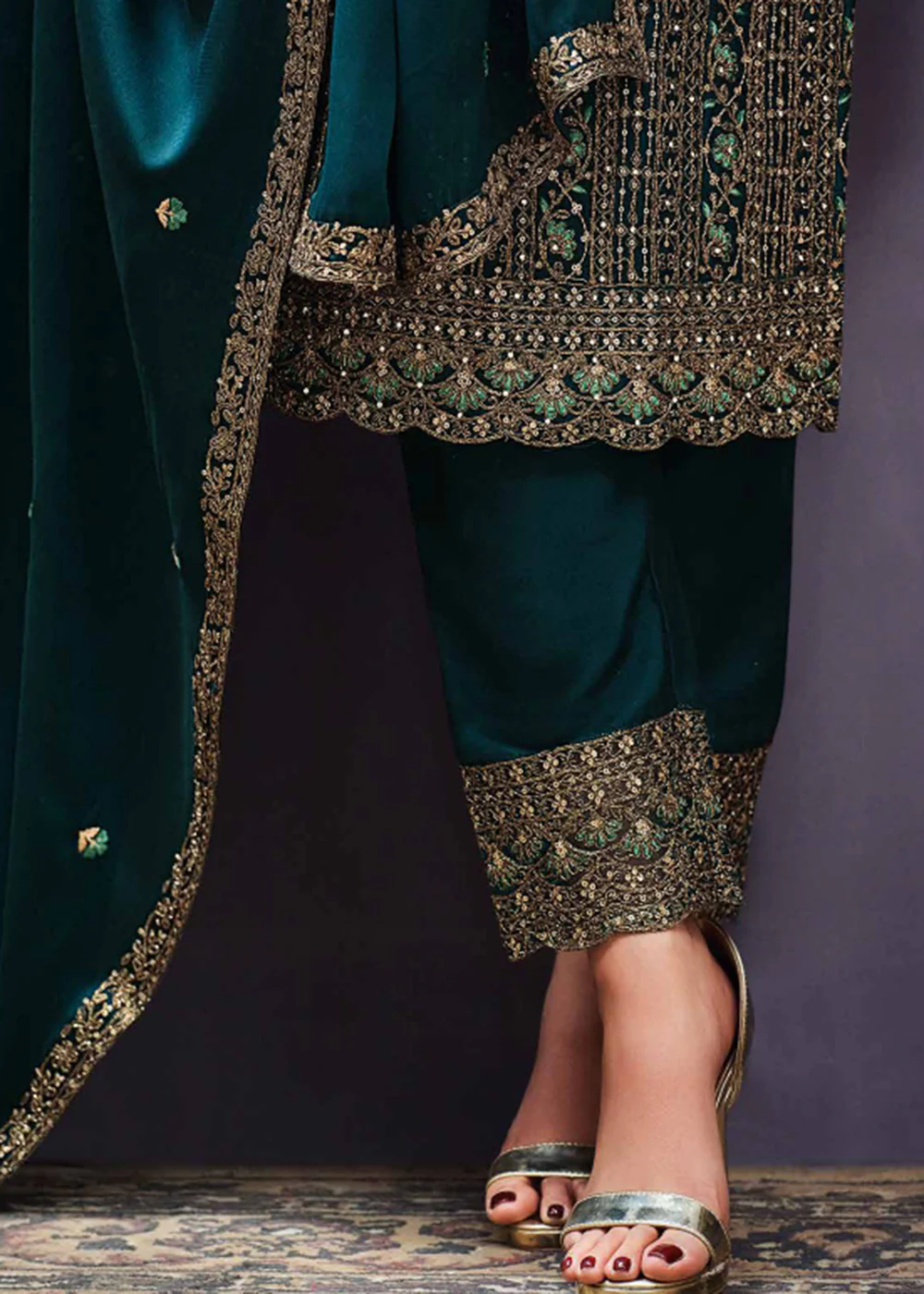 Two Tone Cottonic Georgette Teal Green Function Style Salwar Suit - Image 4