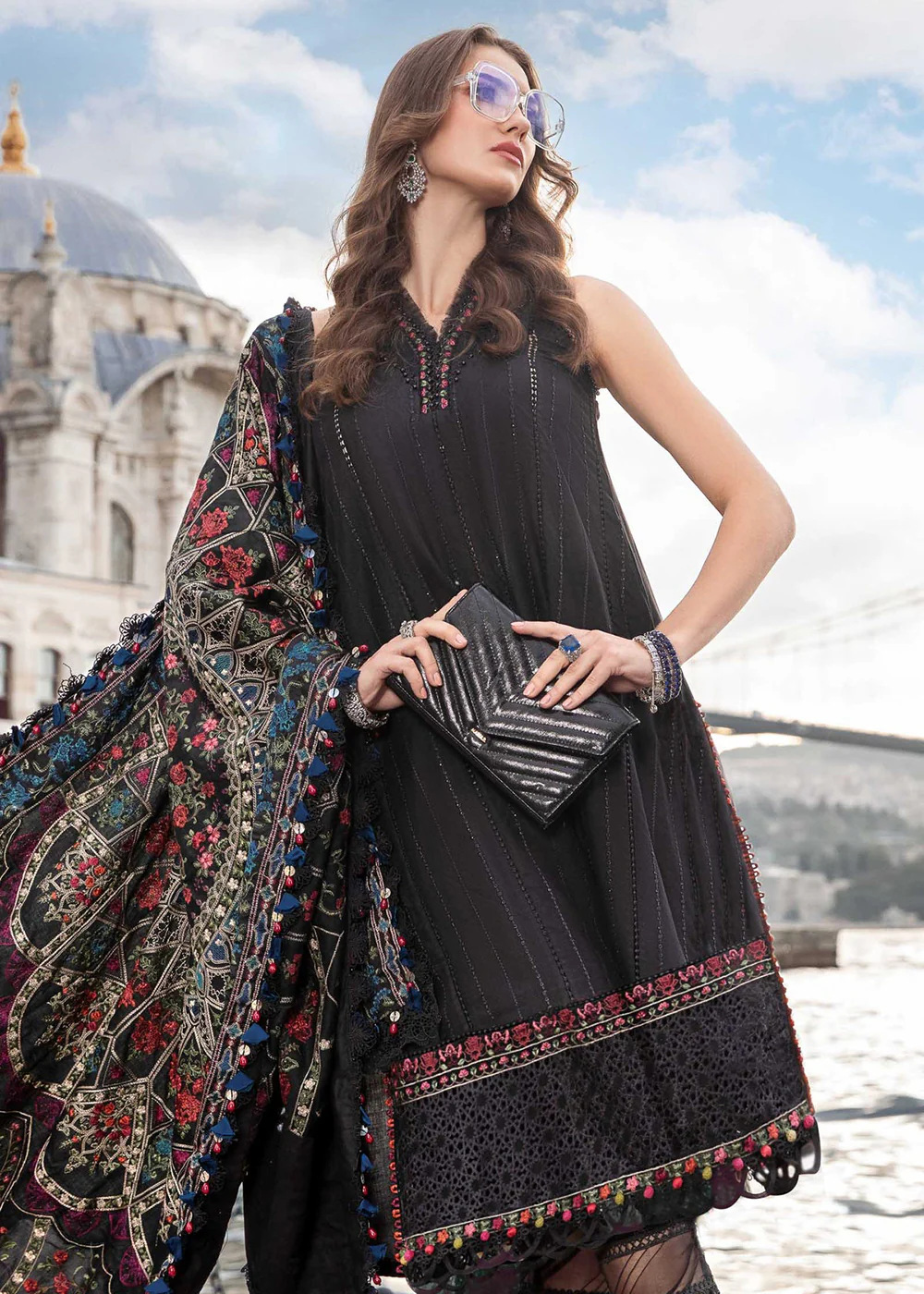 Unstitched Linen 23 by Maria B | Black DL-1101 - Image 2